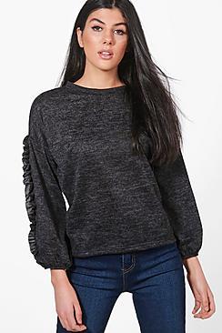Boohoo Sarah Ruffle Sleeve Fine Knit Jumper