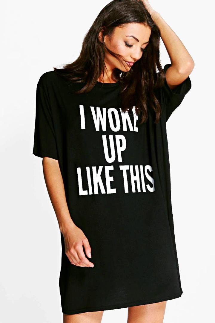 Boohoo Tall Vela Slogan Oversized Night T-shirt Black