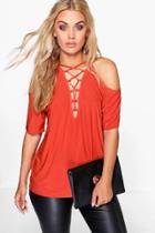 Boohoo Plus Maria Open Shoulder Lace Up Detail Top Spice