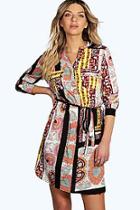 Boohoo Editha Scarf Paisley Print Shirt Dress