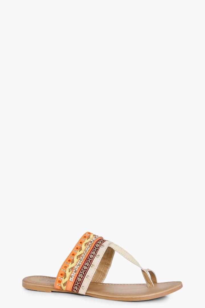 Boohoo Alice Mixed Print Toe Part Sandal Beige