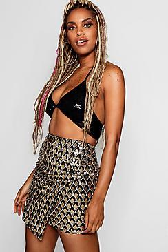 Boohoo Becky Textured Sequin Wrap Woven Mini Skirt