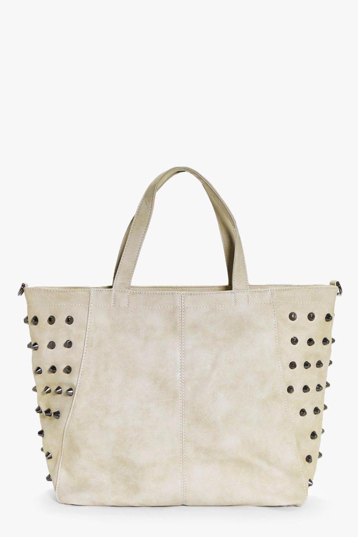 Boohoo Olivia Stud Detail Day Bag Beige