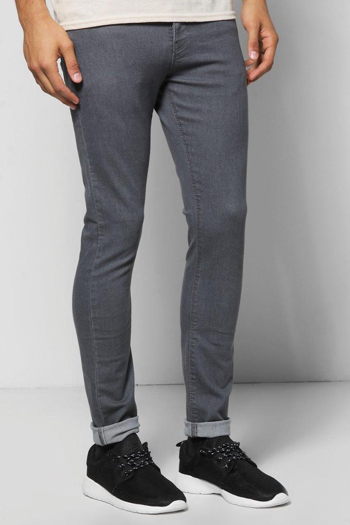 Boohoo Slim Fit Grey Jeans With Zip Pocket Detail Grey