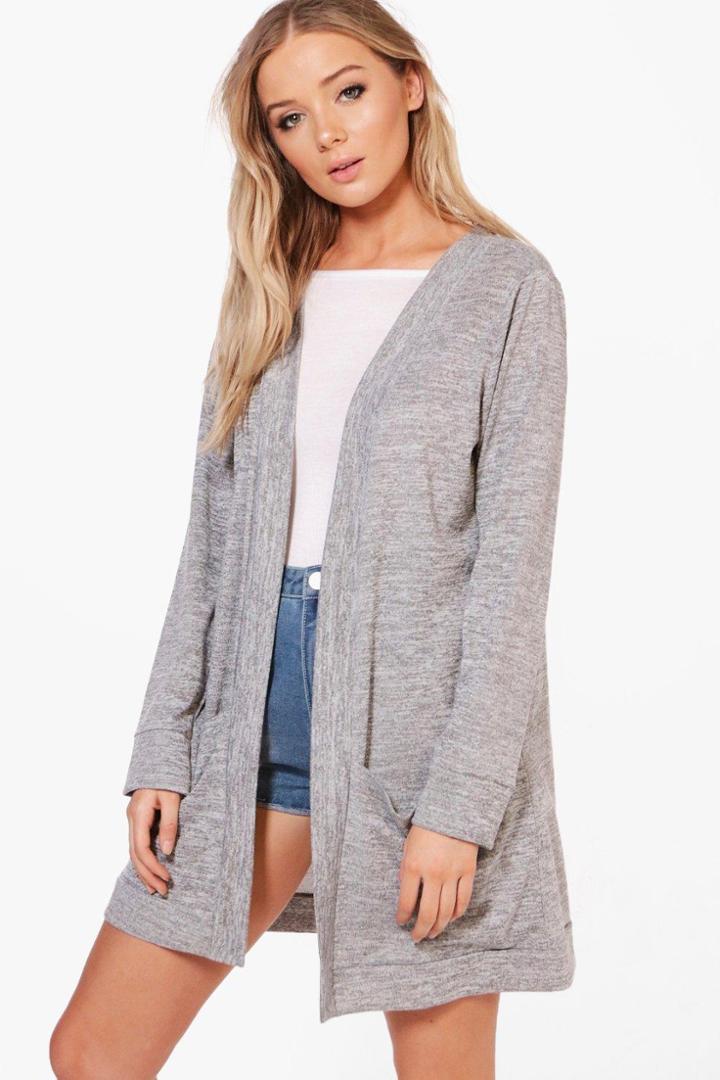 Boohoo Freya Fine Knit Cardigan Grey