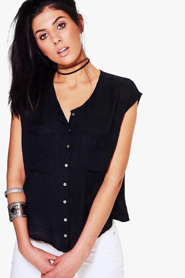 Boohoo Annabelle Boxy Sleeveless Shirt Black