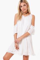 Boohoo Boutique Jelena Crochet Detail Swing Dress White