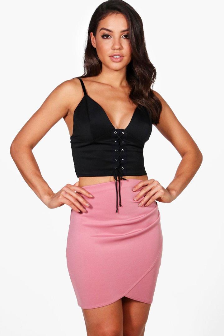 Boohoo Fran Rouched Side Wrap Front Mini Skirt Rose