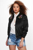 Boohoo Plus Lara Floral Applique + Tassle Bomber Jacket Black