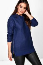 Boohoo Plus Eve Zip Detail Knitted Jumper Navy