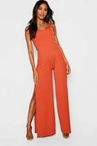 Boohoo Double Button Pinafore Rib Jumpsuit