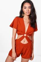 Boohoo Petite Olivia Cut Out Detail Playsuit Orange