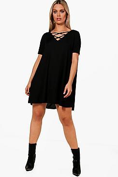 Boohoo Plus Sofia Rib Cross Front Swing Dress