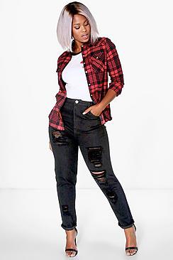 Boohoo Plus Lois High Waist Distress Mom Jean