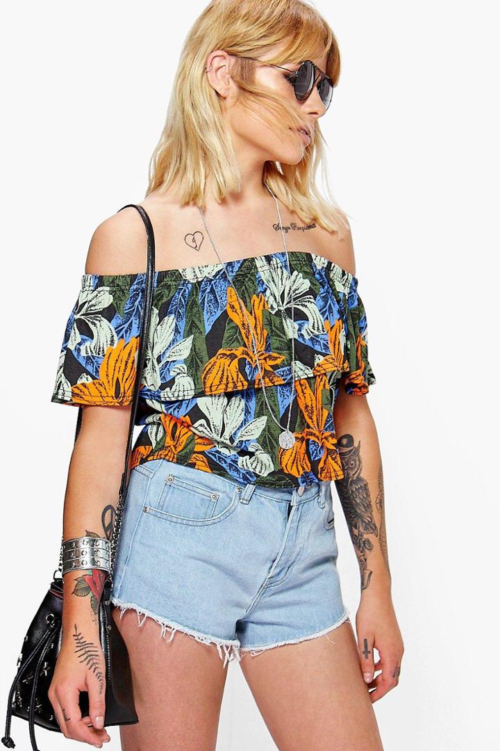 Boohoo Sophie Printed Off The Shoulder Top Multi