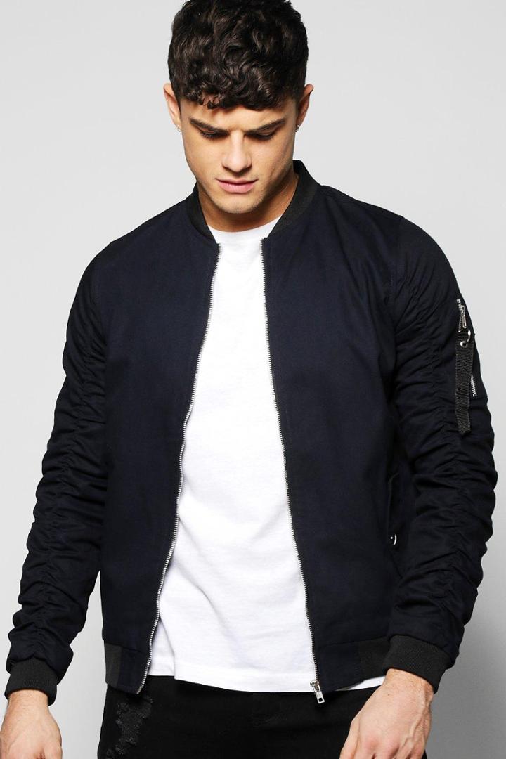 Boohoo Cotton Ma1 Bomber With Parachute Sleeves Navy