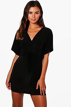 Boohoo Petite Demi Ruched Pront Slinky Dress