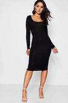 Boohoo Square Neck Long Sleeved Bodycon Dress