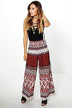 Boohoo Ellie Wide Leg Boho Print Trousers