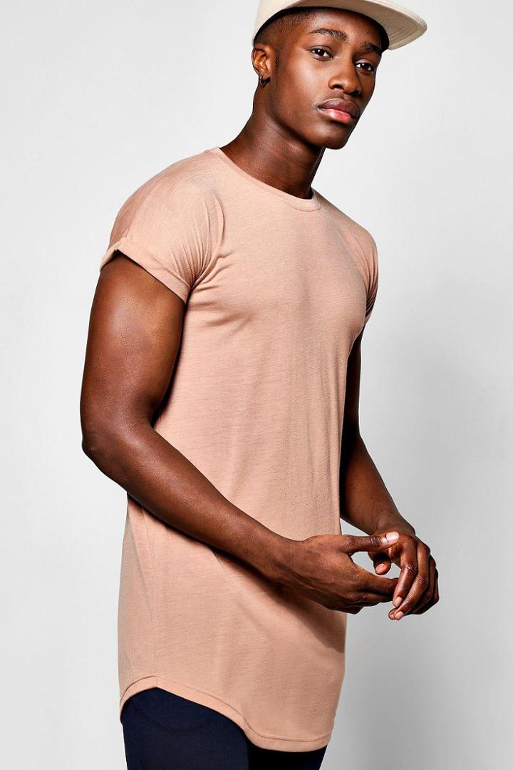 Boohoo Longline Cap Sleeve T Shirt With Curved Hem Coral