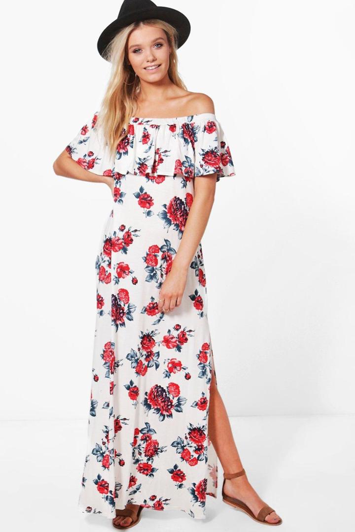 Boohoo Hanna Off Shoulder Ruffle Bandeau Maxi Dress White