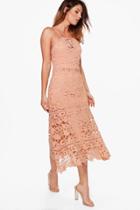 Boohoo Boutique Mimi Lace Strappy Midi Dress Peach