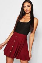 Boohoo Button Front Ribbed Skater Mini Skirt