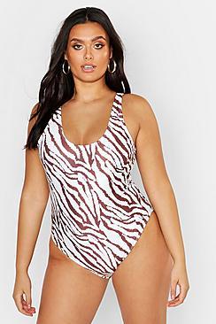 Boohoo Plus Tiger Scoop Back Swimsuit