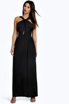 Boohoo Harriet Slinky Knotted Front Maxi Dress Black