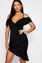 Boohoo Ruffle Cold Shoulder Midi Dress