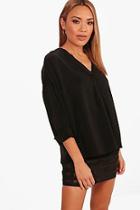 Boohoo Wendy V Neck Pleat Front Blouse