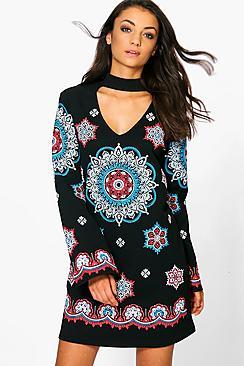 Boohoo Tall Madi Textured Embroidery Effect Neck Band Dress