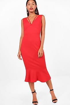Boohoo Farah Strappy Frill Hem Midi Dress