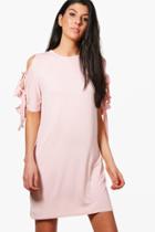 Boohoo Amelia Tie Sleeve T-shirt Dress Nude