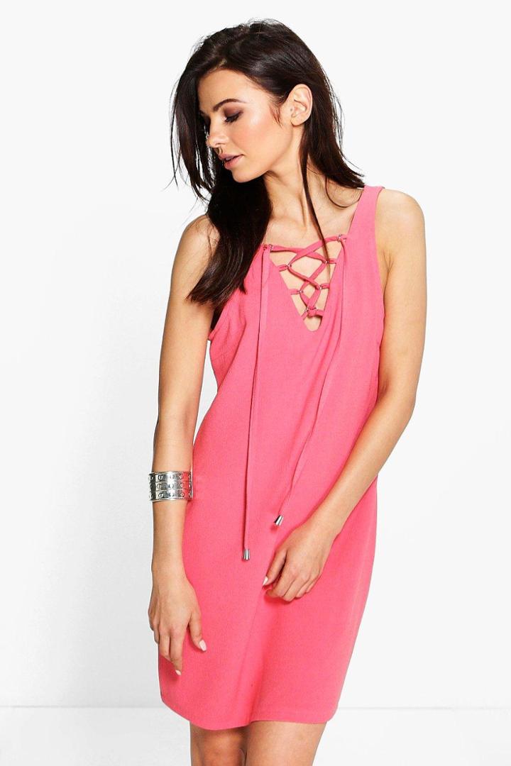 Boohoo Savannah Lace Up Shift Dress Orange