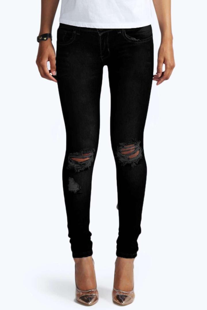 Boohoo Laura Ripped Knee Black Skinny Jeans Black