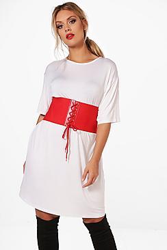 Boohoo Plus Cerys High Waist Belted T-shirt Dress