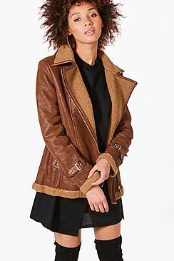 Boohoo Lauren Faux Shearling Aviator Jacket