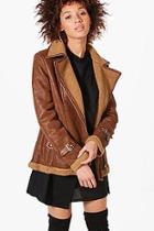 Boohoo Lauren Faux Shearling Aviator Jacket