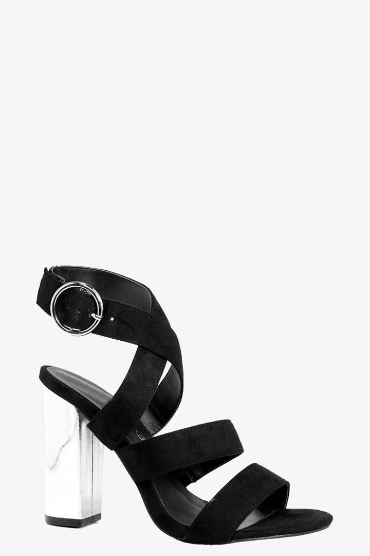 Boohoo Maria Strappy Sandal With Mirrored Heel Black