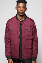 Boohoo Multi Pocket Utility Bomber Burgundy