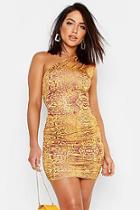 Boohoo Animal Print One Shoulder Bodycon Dress