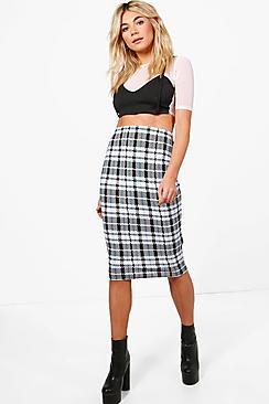 Boohoo Harper Checked Crepe Midi Skirt
