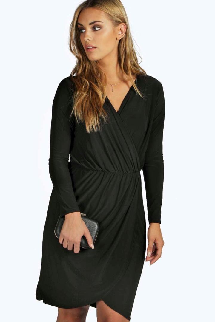 Boohoo Plus Leah Slinky Wrap Front Dress Black