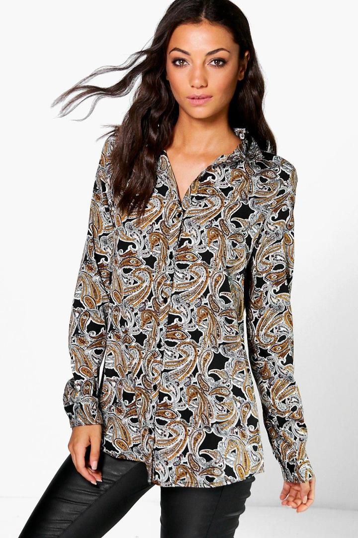 Boohoo Tall Vera Paisley Print Woven Oversized Shirt Multi