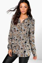 Boohoo Tall Vera Paisley Print Woven Oversized Shirt Multi