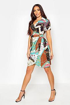 Boohoo Chain Print Wrap Dress