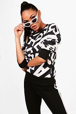 Boohoo Nina Athleisure Block Letter Crew Sweat Top