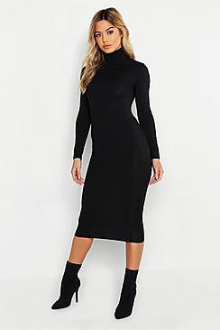 Boohoo Petite Ribbed Neon Roll Neck Midi Dress