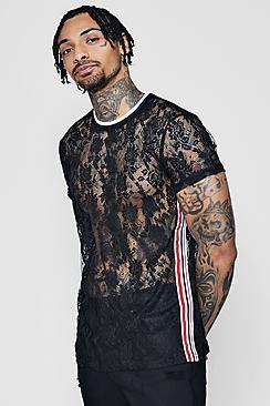 Boohoo Lace T-shirt With Sports Rib